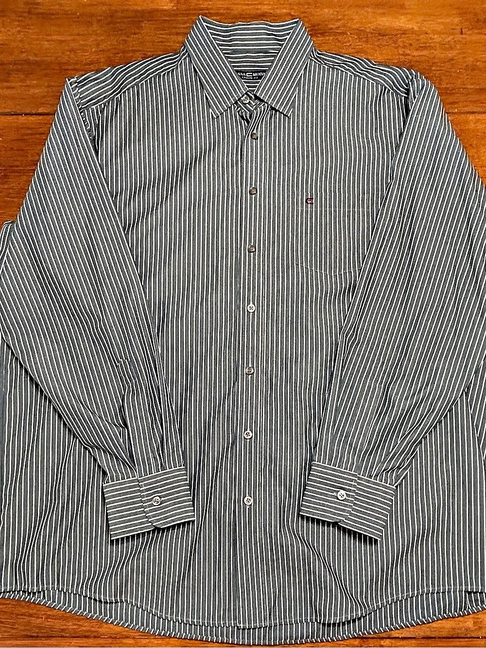 Casa Moda Casual Fit Olive Green and White Striped Cotton Shirt XXL Like New